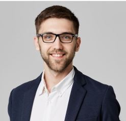 Avatar de um homem de terno e óculos